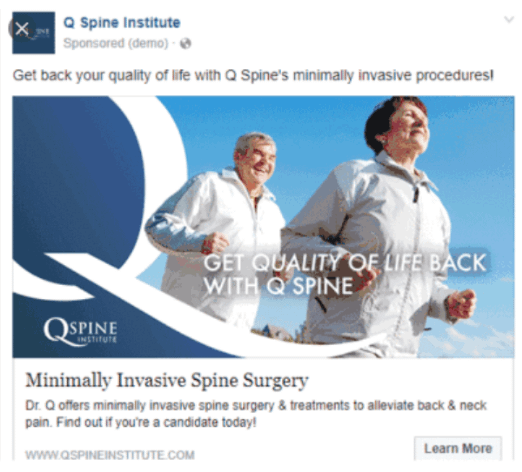 Example of Facebook ad by Q Spine Institute