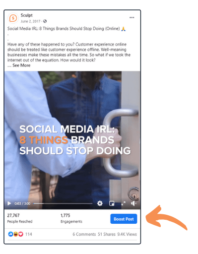 Example of the Facebook "Boost Post" Button