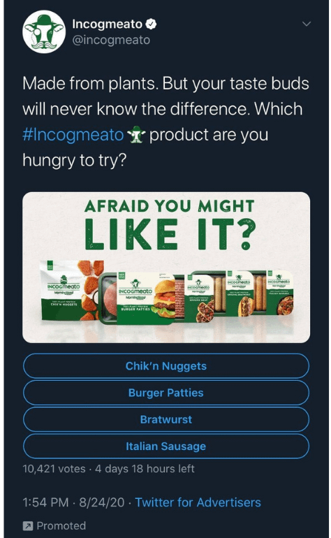 Example of Sponsored Twitter Post from Incogmeato